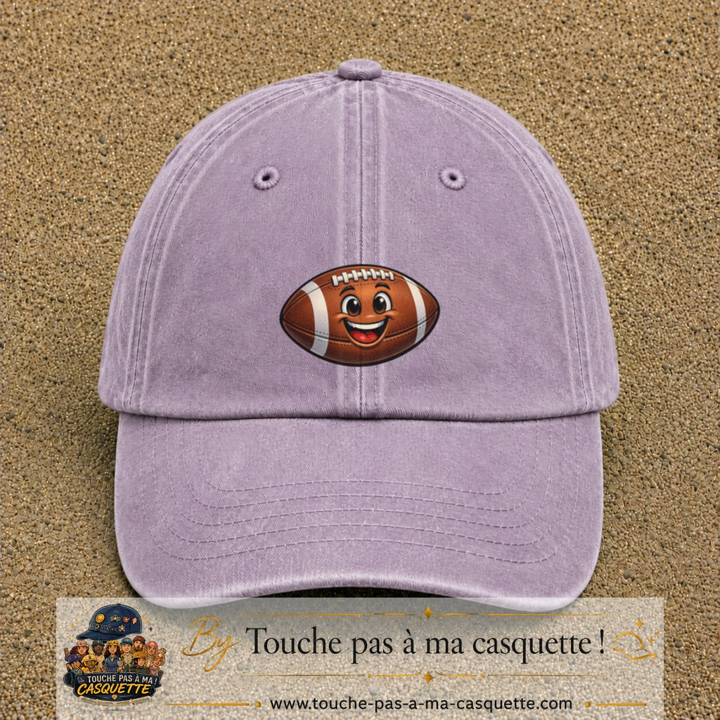 Casquette Violet délavé 100% coton avec motif Ballon de rugby sourire 5 cm - image principale