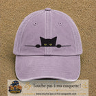 Casquette baseball Violet délavé 100% coton avec visuel Chat noir curieux 7 cm - image produit principale