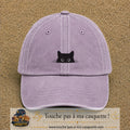 Casquette baseball Violet délavé 100% coton avec visuel Chat noir cache-cache 3 cm - image produit principale