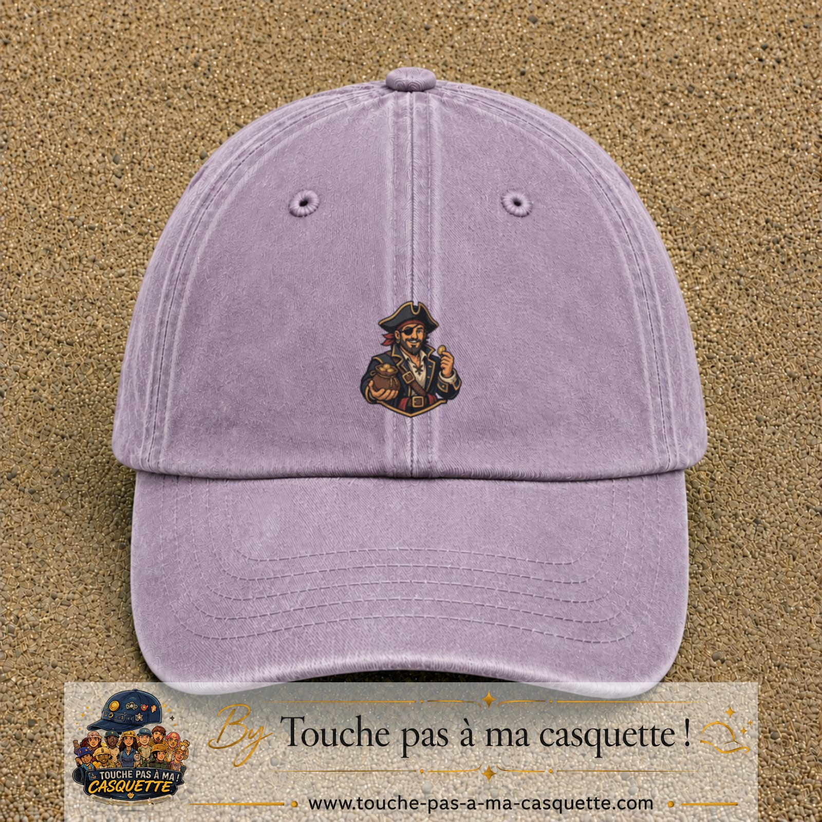 Casquette baseball Violet délavé 100% coton avec visuel Pirate au trésor 5 cm - image produit principale