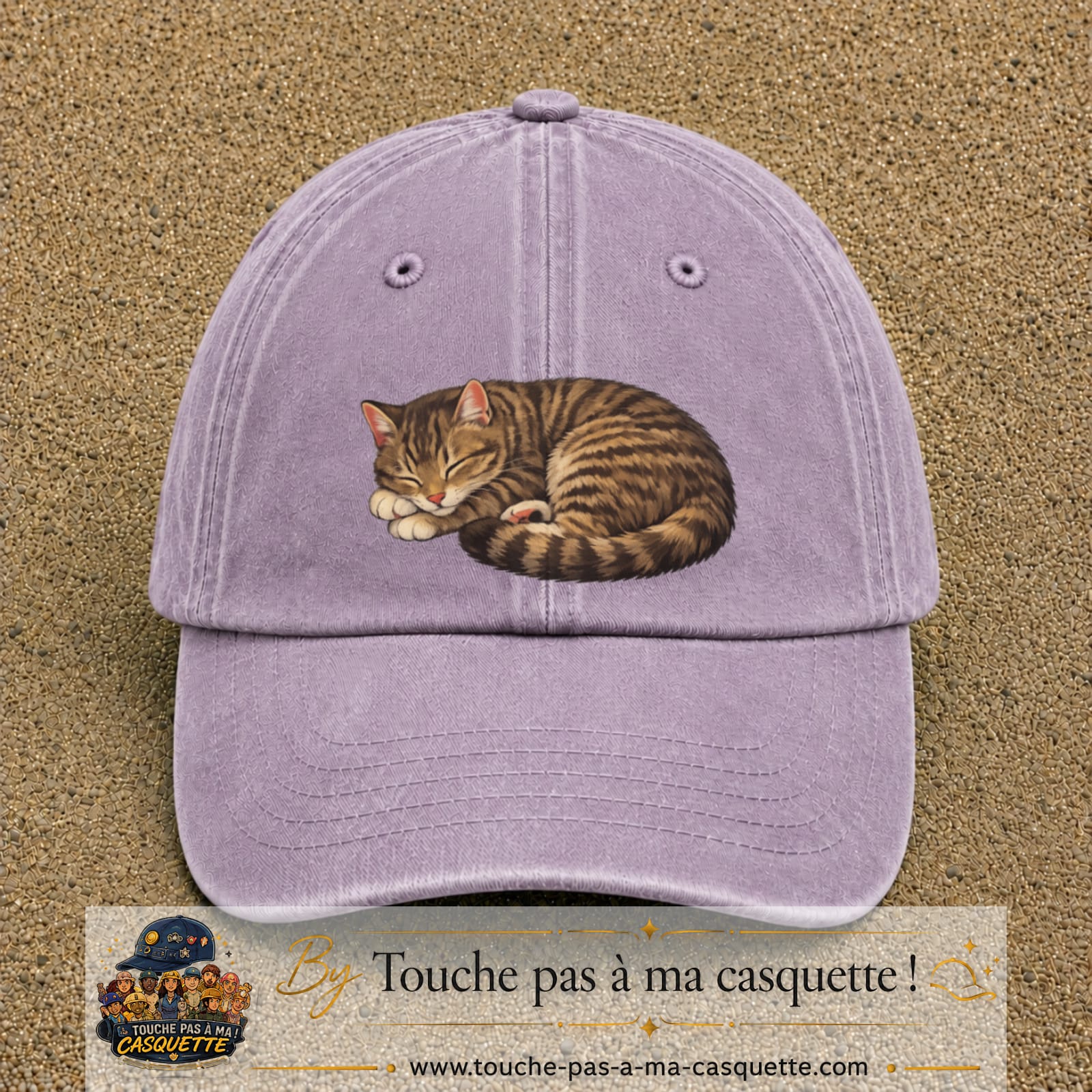 Casquette baseball Violet délavé 100% coton avec motif Chat endormi 7 cm - image principale