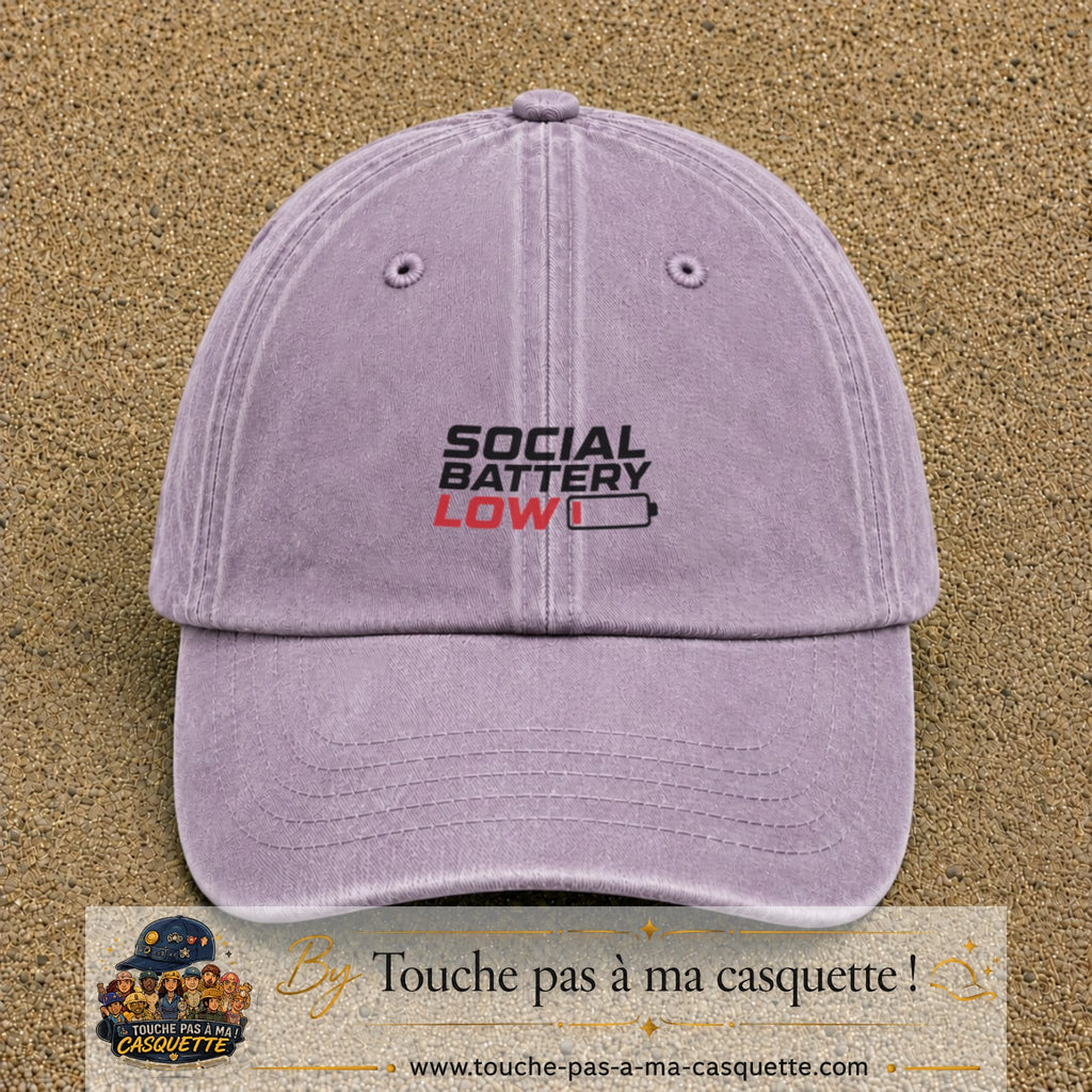 Casquette Violet délavé 100% coton avec motif Social Battery Low 3 cm - image principale
