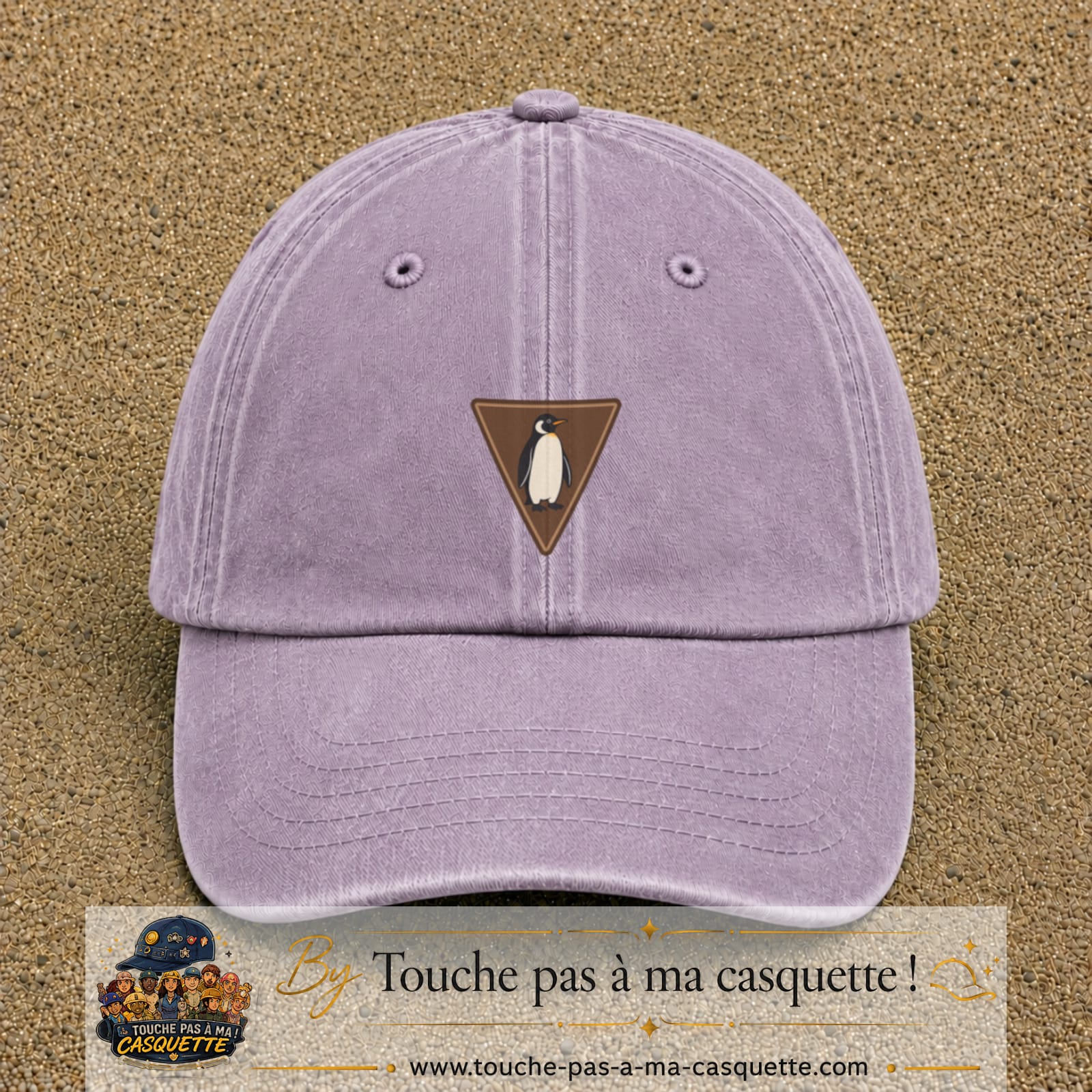 Casquette baseball Violet délavé 100% coton avec visuel Pingouin panneau 5 cm - image produit principale
