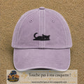Casquette baseball Violet délavé 100% coton avec visuel Chat noir couché 3 cm - image produit principale
