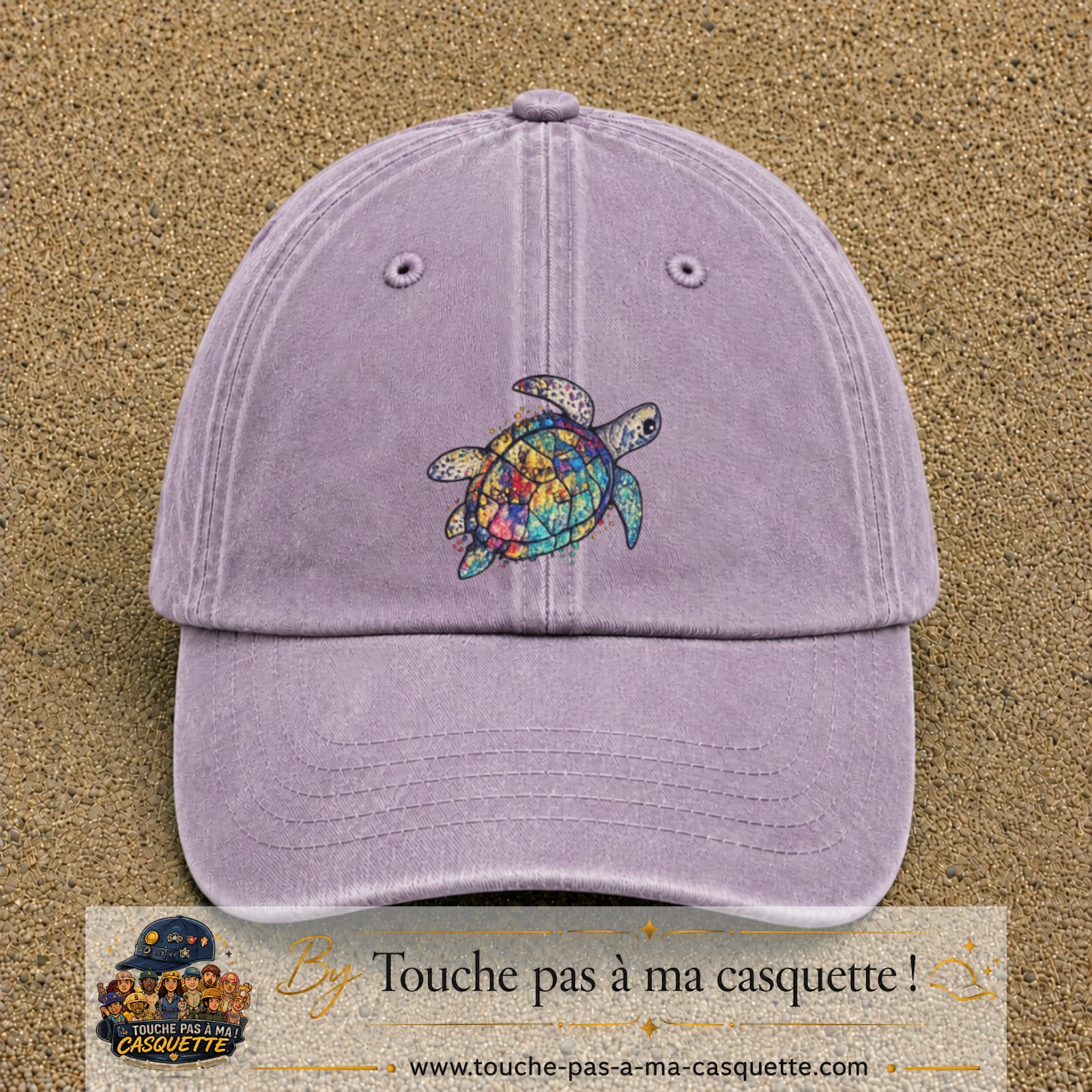 Casquette Violet délavé motif Tortue multicolore 7 cm - vue principale