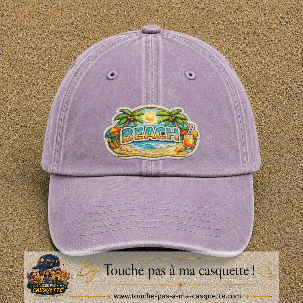 Casquette Violet délavé motif Plage tropicale Beach 7 cm - vue principale