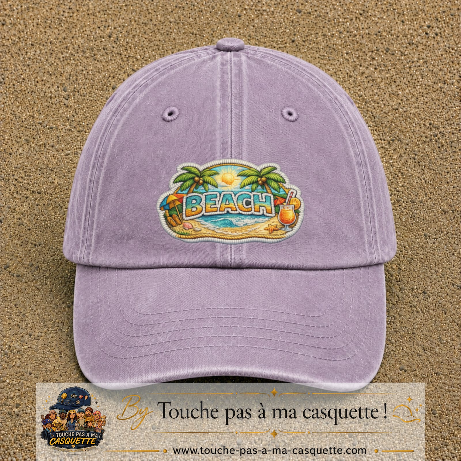 Casquette Violet délavé motif Plage tropicale Beach 7 cm - vue principale