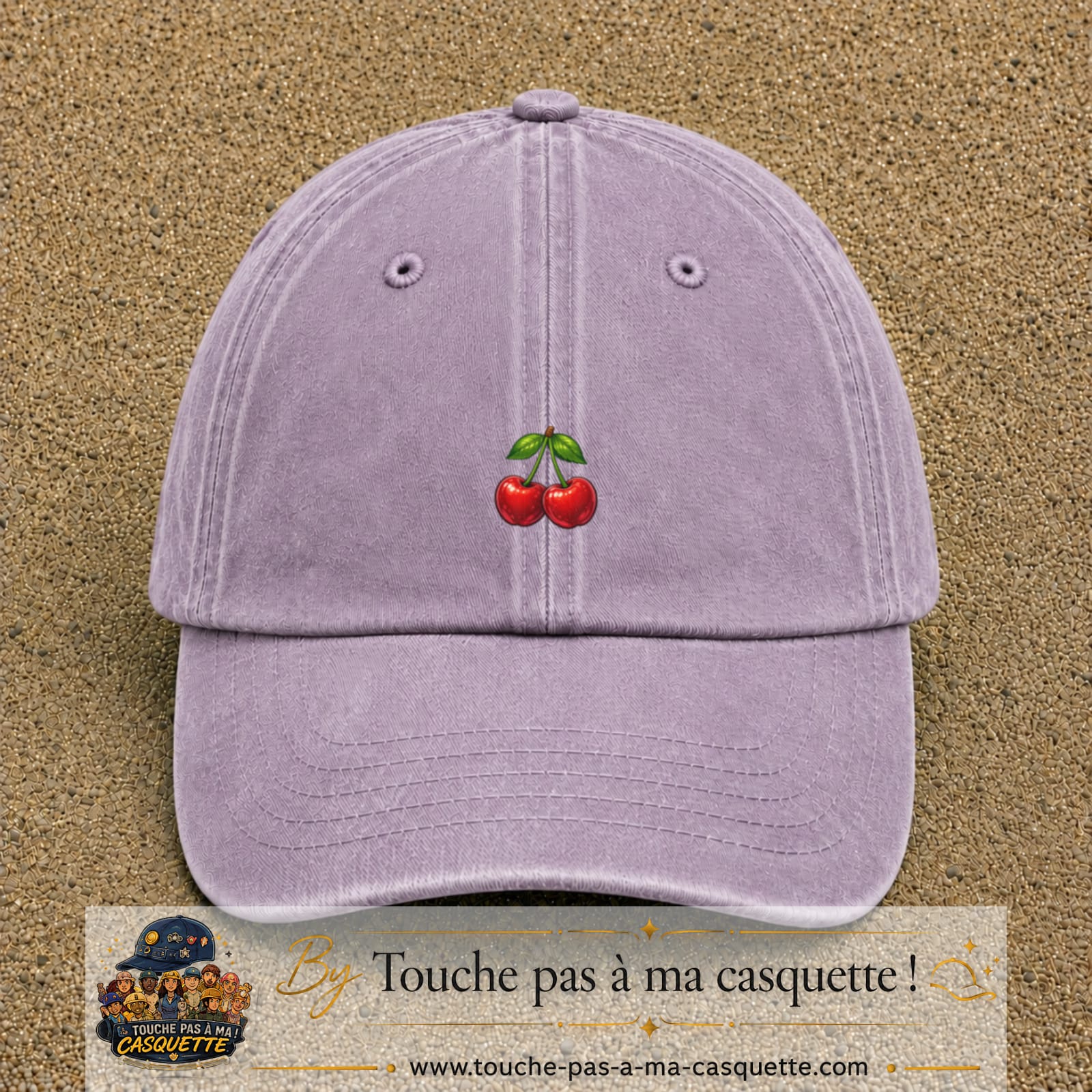 Casquette baseball Violet délavé 100% coton avec visuel Cerises 3 cm - image produit principale