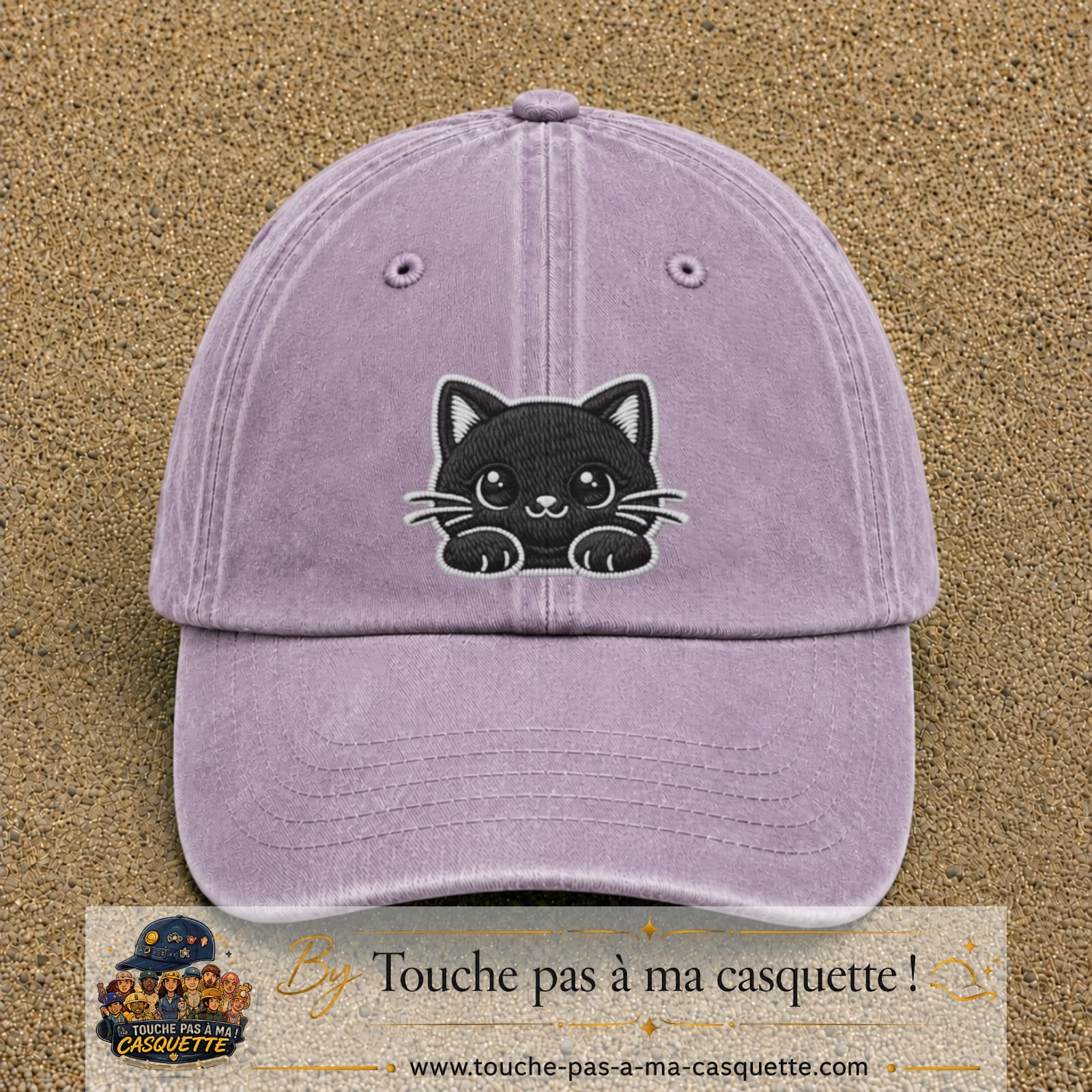 Casquette Violet délavé motif Chaton étoilé 7 cm - vue principale