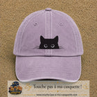Casquette baseball Violet délavé 100% coton avec visuel Chat noir cache-cache 5 cm - image produit principale
