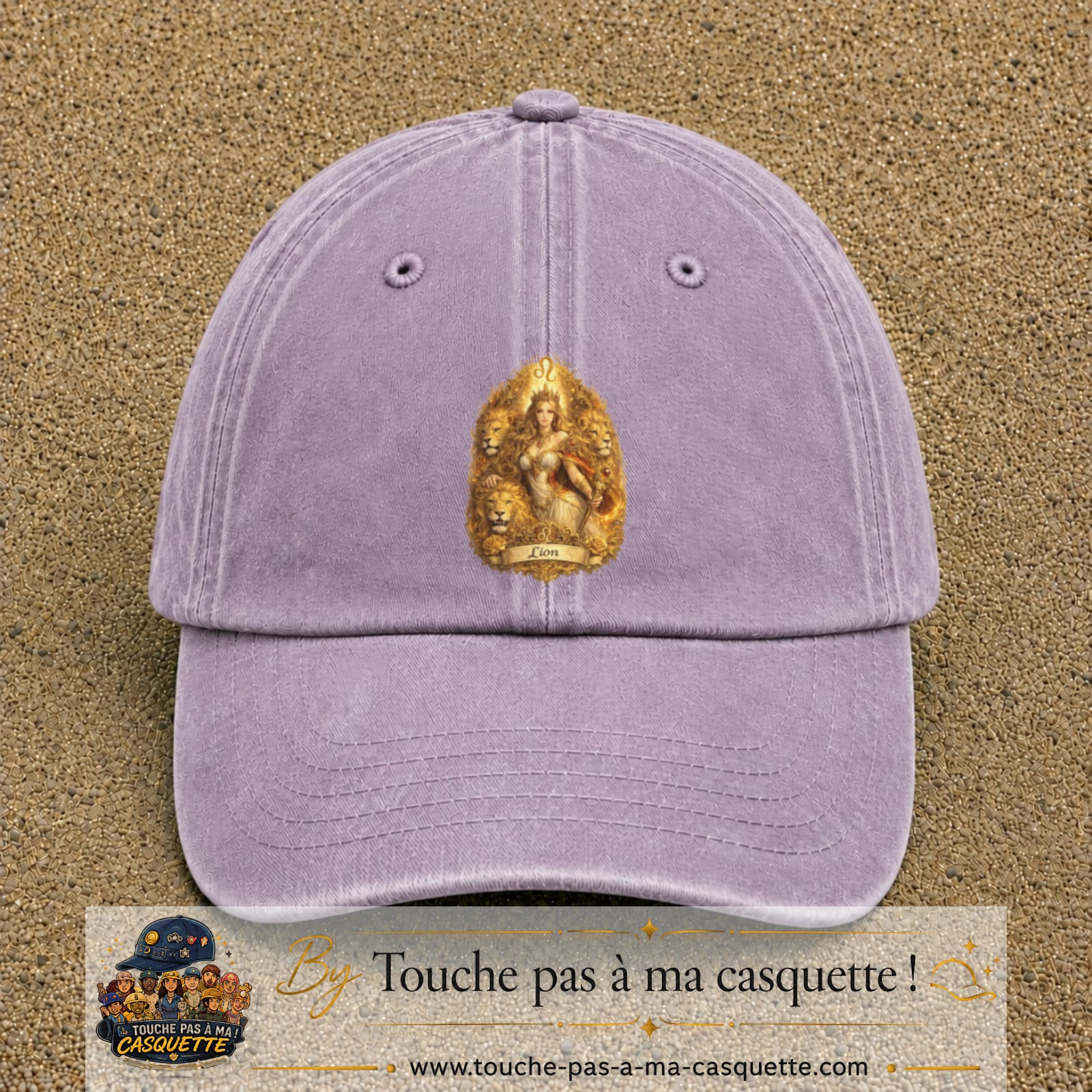 Casquette baseball Violet délavé 100% coton avec motif Lion astrologique 7 cm - image principale