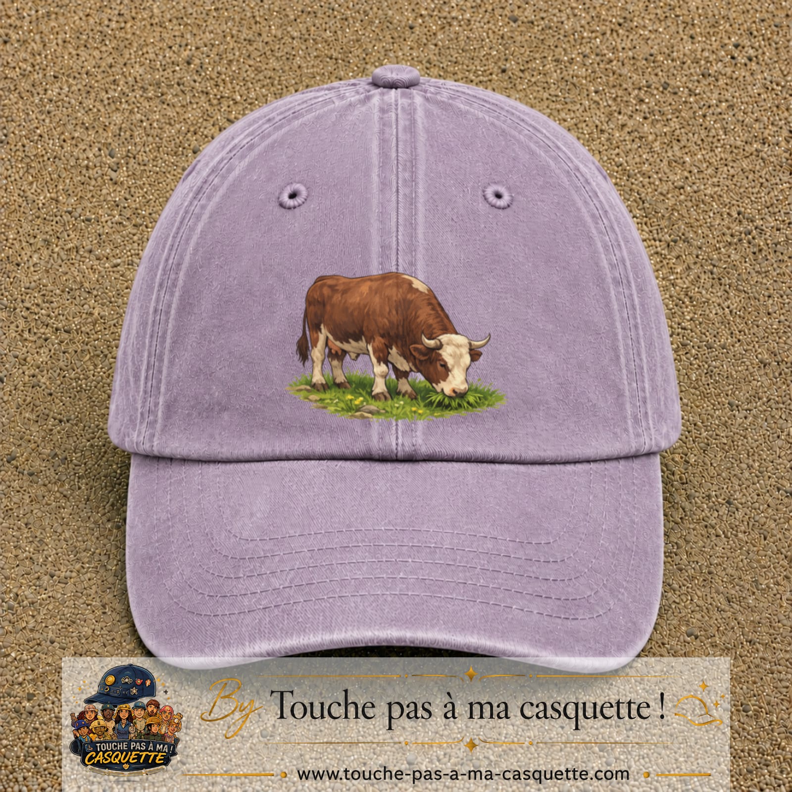 Casquette baseball Violet délavé 100% coton avec motif Vache brune 7 cm - image principale