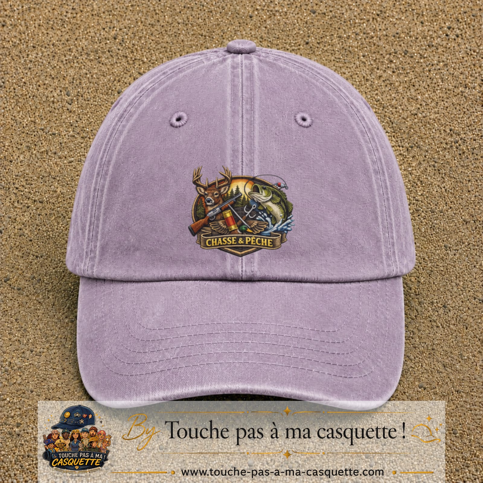 Casquette Violet délavé motif Chasse et pêche 7 cm - vue principale
