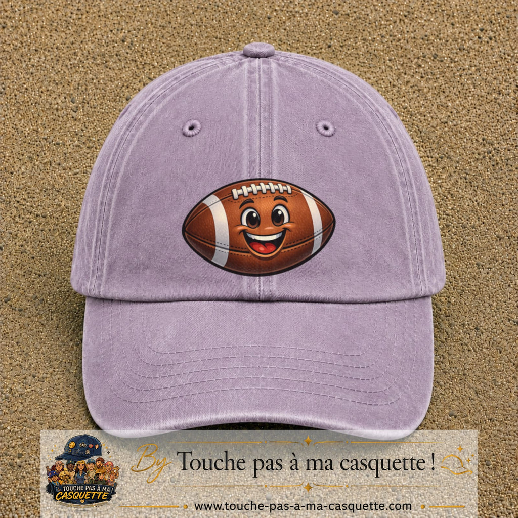 Casquette Violet délavé 100% coton avec motif Ballon de rugby sourire 7 cm - image principale