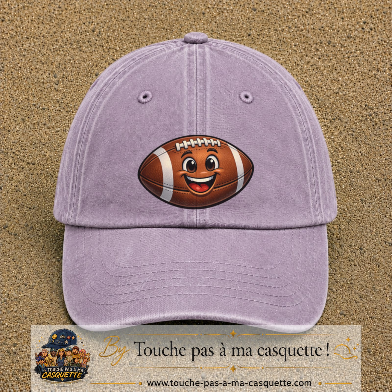 Casquette Violet délavé 100% coton avec motif Ballon de rugby sourire 7 cm - image principale