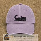 Casquette baseball Violet délavé 100% coton avec visuel Chat noir couché 5 cm - image produit principale