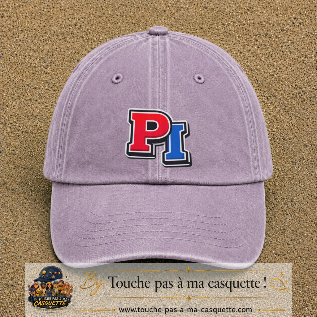 Casquette Violet délavé 100% coton avec motif Initiales PI rouge et bleu 7 cm - image principale