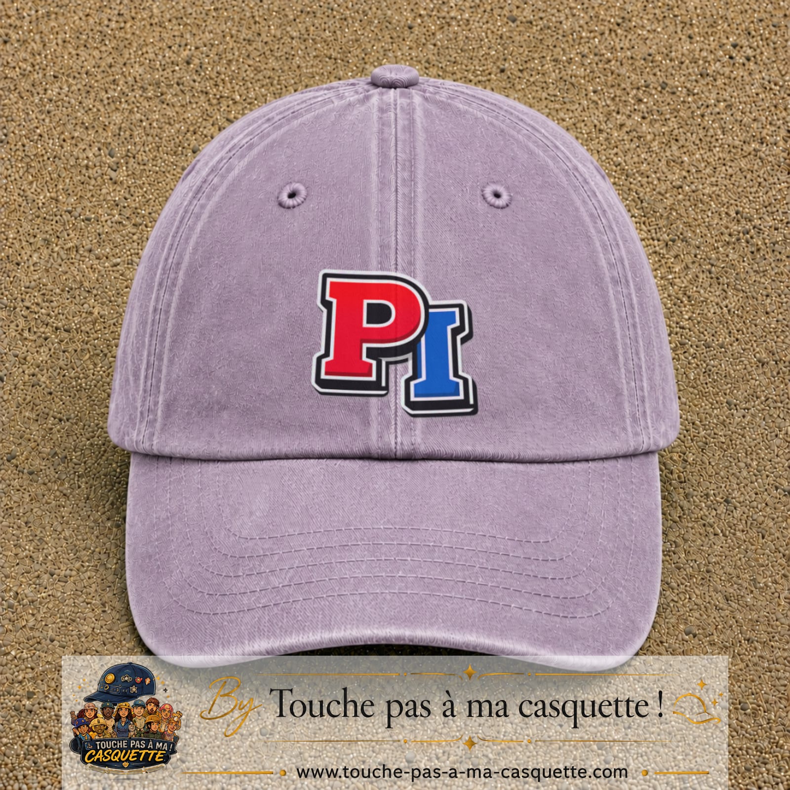 Casquette Violet délavé 100% coton avec motif Initiales PI rouge et bleu 7 cm - image principale