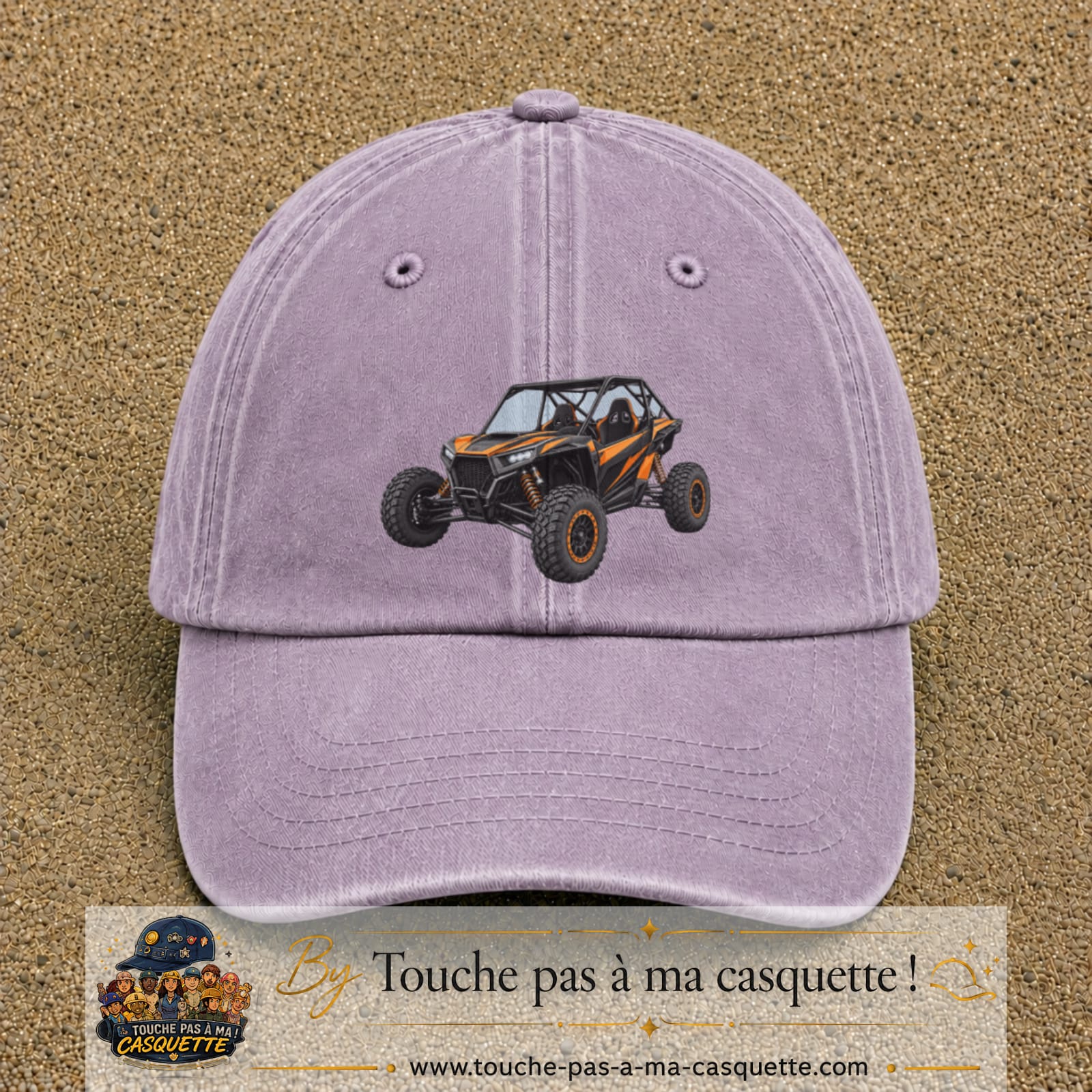 Casquette Violet délavé 100% coton avec motif Buggy tout-terrain orange 7 cm - image principale