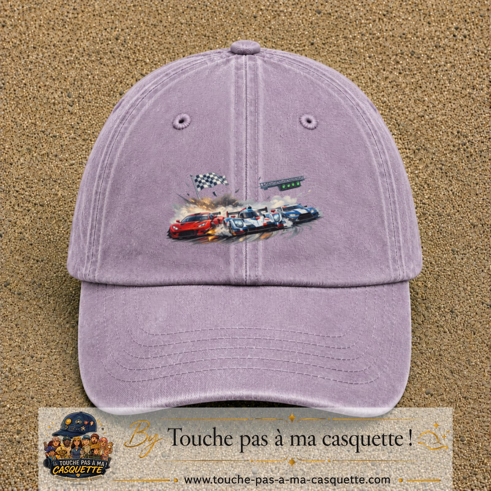 Casquette baseball Violet délavé 100% coton avec motif Voitures de course 7 cm - image principale