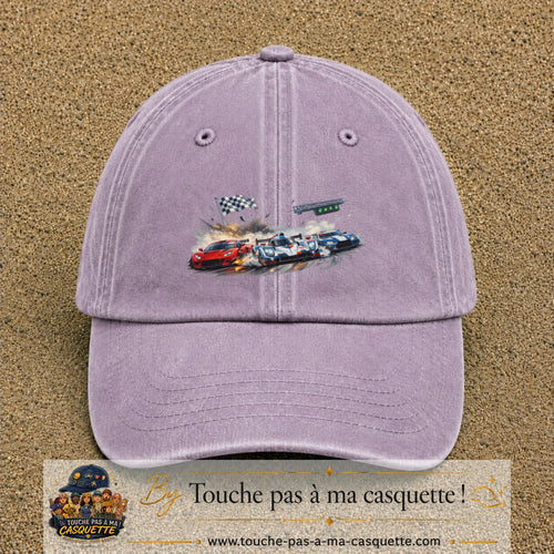Casquette baseball Violet délavé 100% coton avec motif Voitures de course 7 cm - image principale