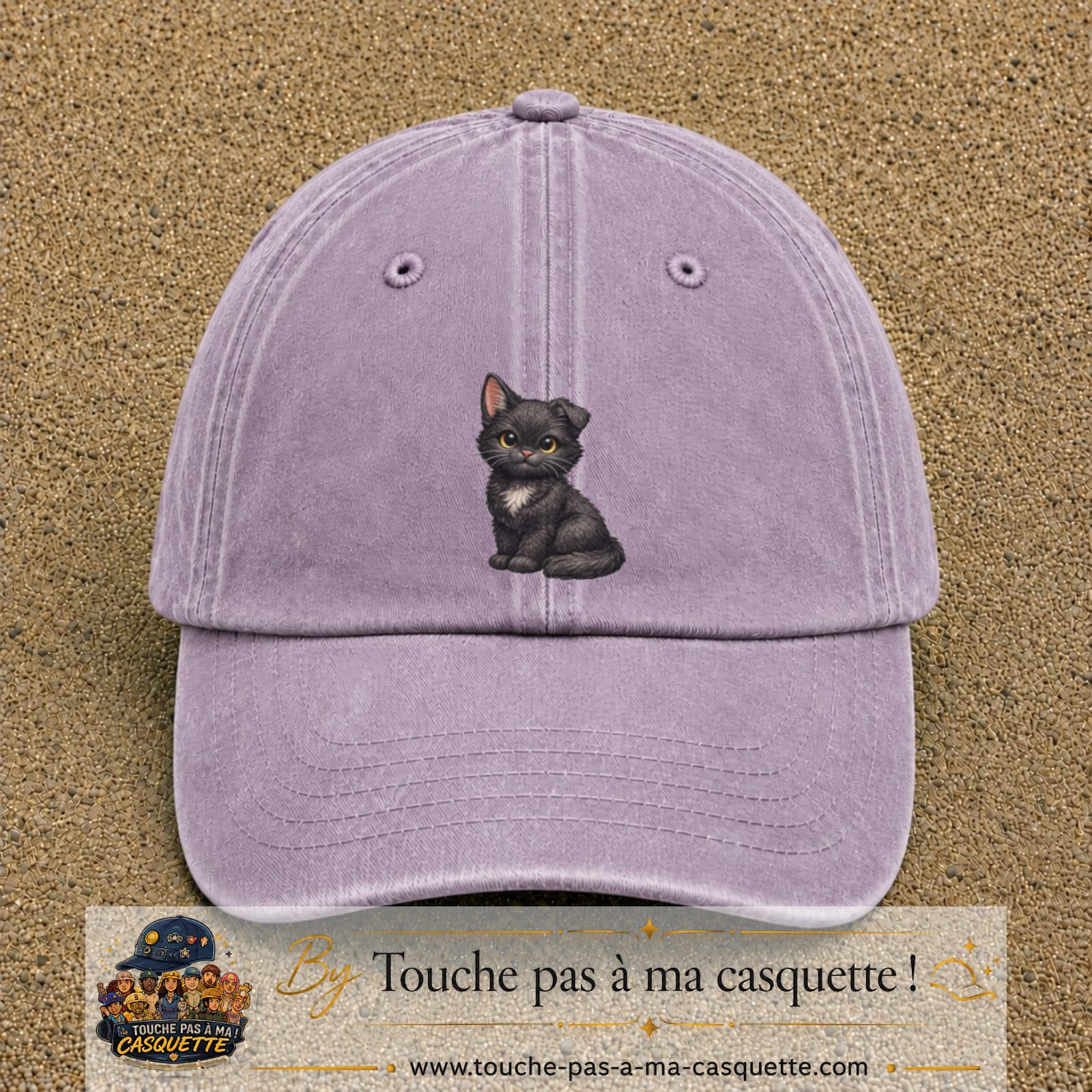 Casquette Violet délavé motif Chaton assis 7 cm - vue principale
