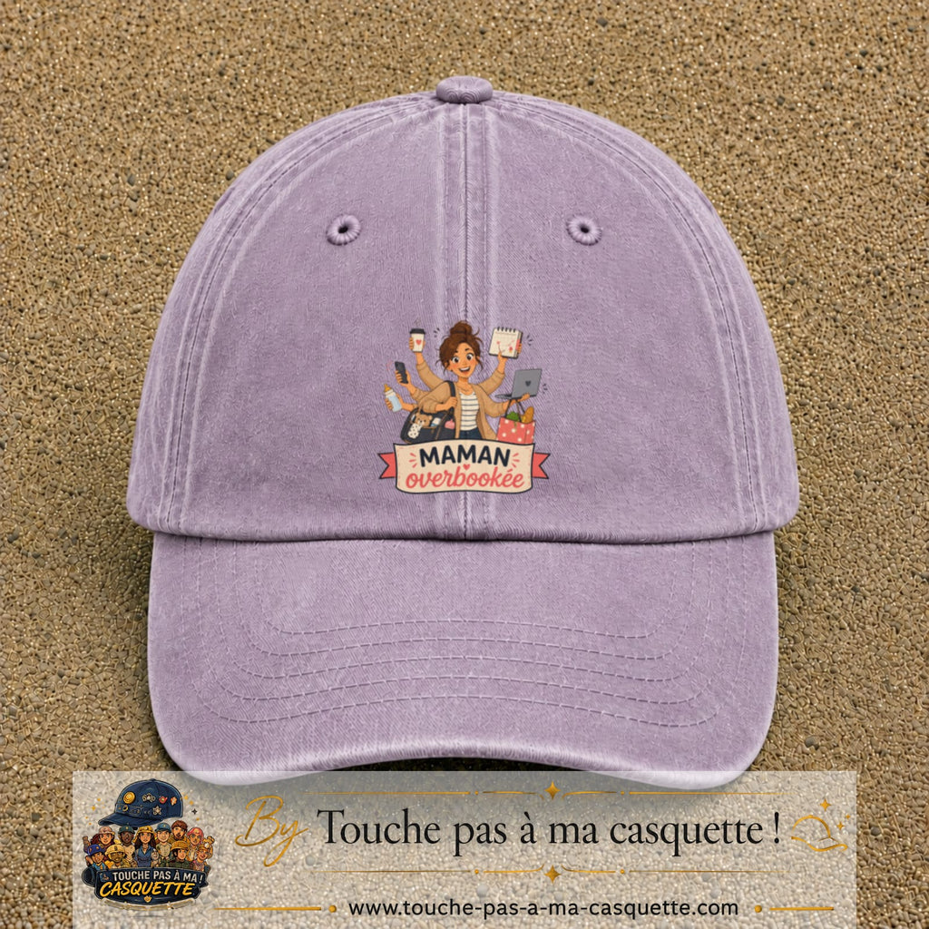 Casquette baseball Violet délavé 100% coton avec visuel Maman overbookée 7 cm - image produit principale