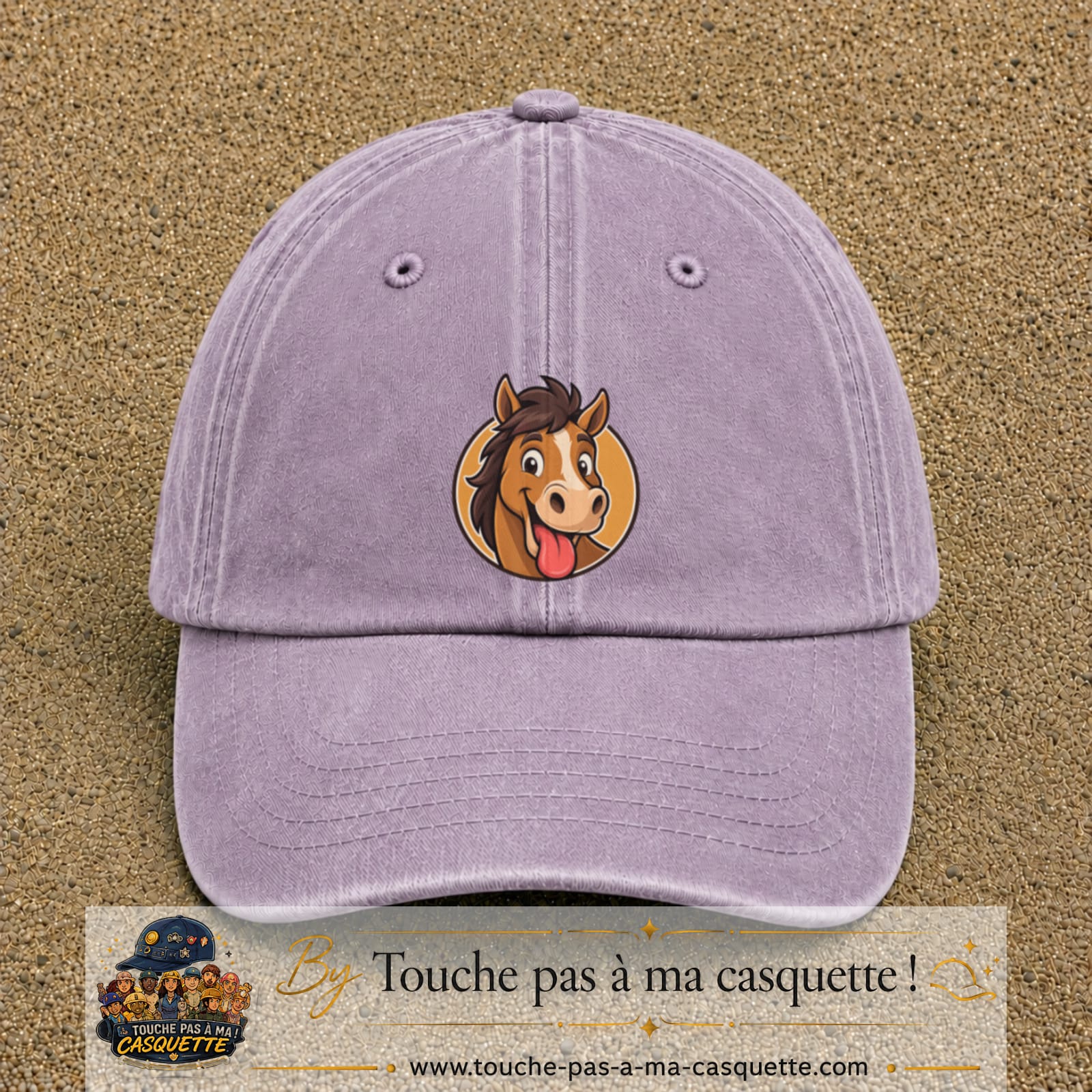 Casquette baseball Violet délavé 100% coton avec visuel Cheval langue tirée 7 cm - image produit principale