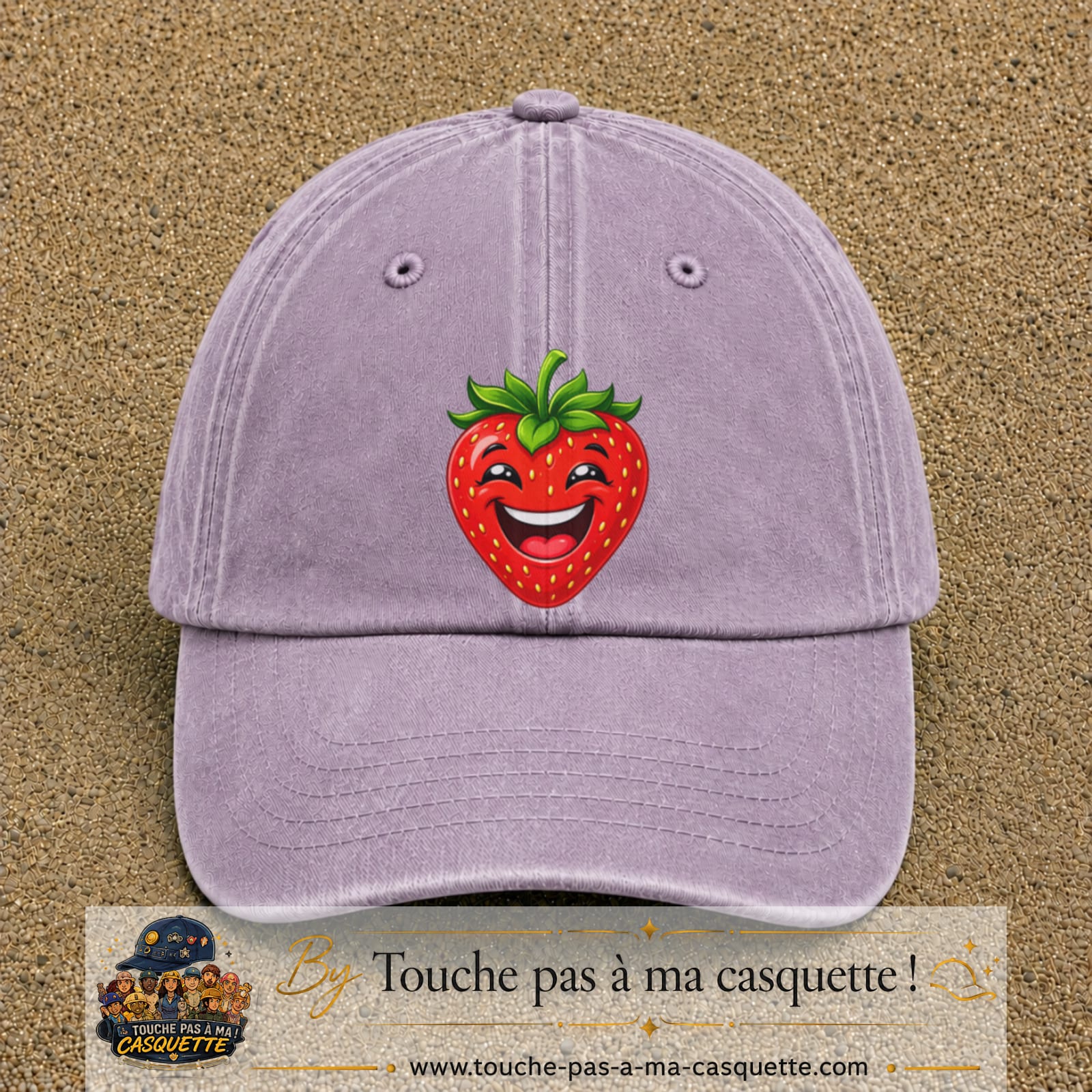 Casquette baseball Violet délavé 100% coton avec motif Fraise souriante 7 cm - image principale