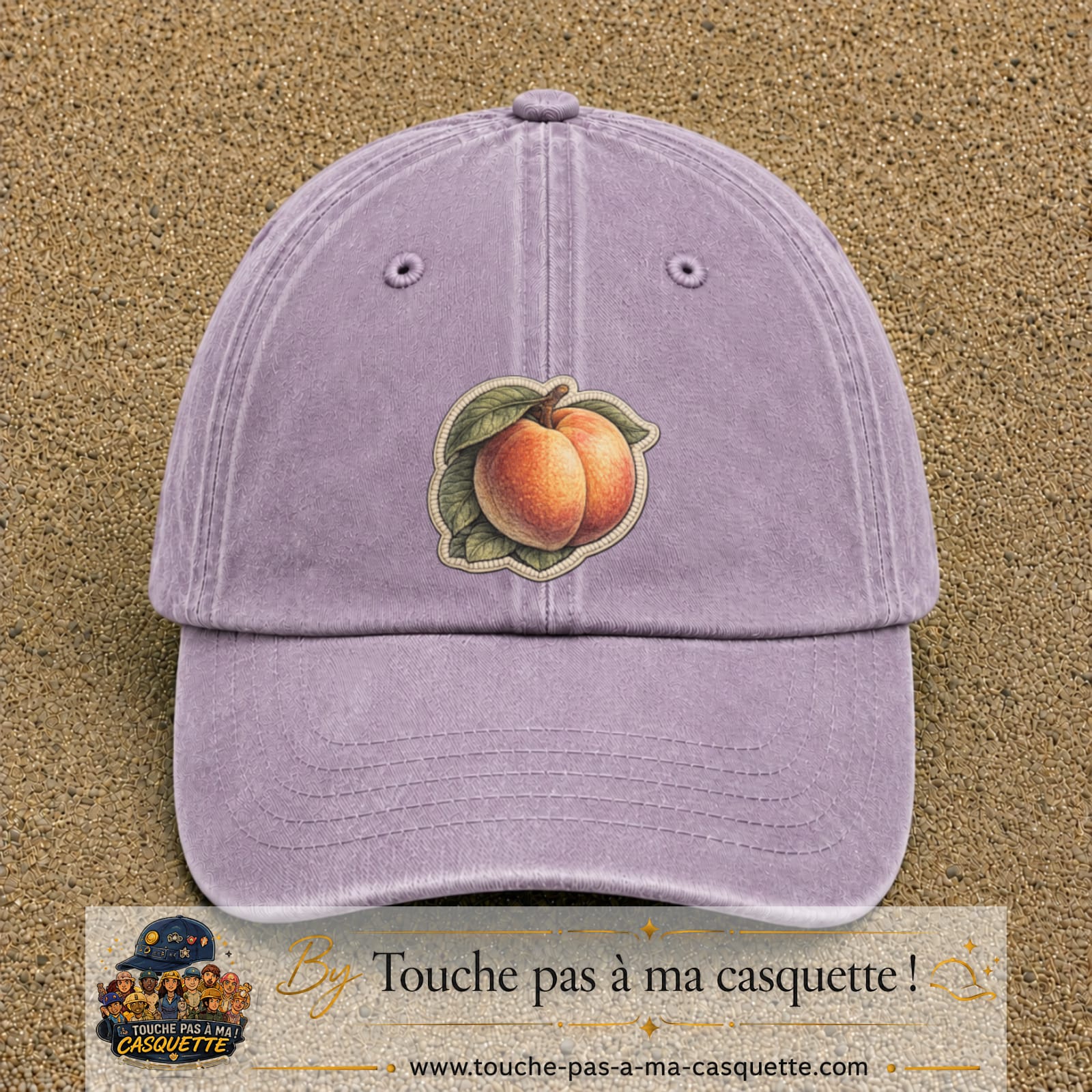 Casquette Violet délavé motif Pêches fruitées 7 cm - vue principale