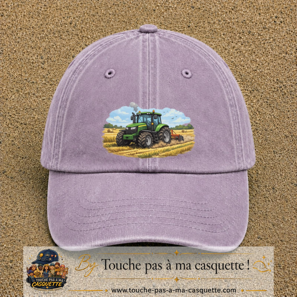 Casquette baseball Violet délavé 100% coton avec motif Tracteur agricole 7 cm - image principale