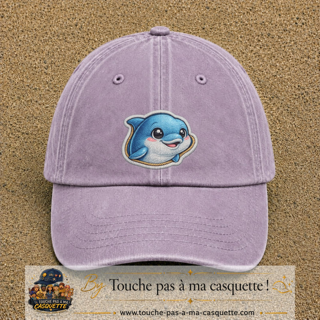 Casquette Violet délavé motif Dauphin souriant 7 cm - vue principale