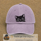 Casquette baseball Violet délavé 100% coton avec visuel Chaton noir kawaii 7 cm - image produit principale