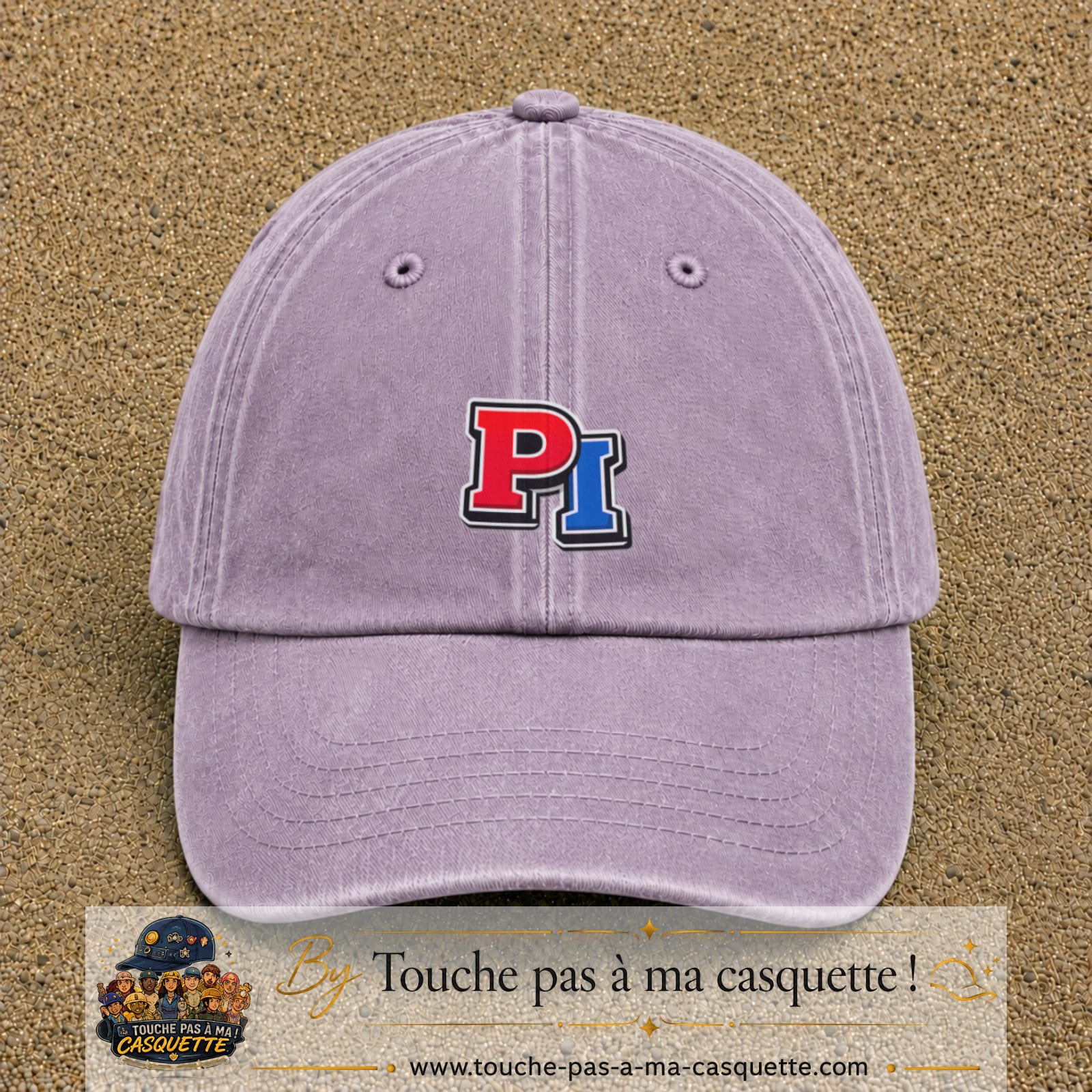 Casquette Violet délavé 100% coton avec motif Initiales PI rouge et bleu 5 cm - image principale