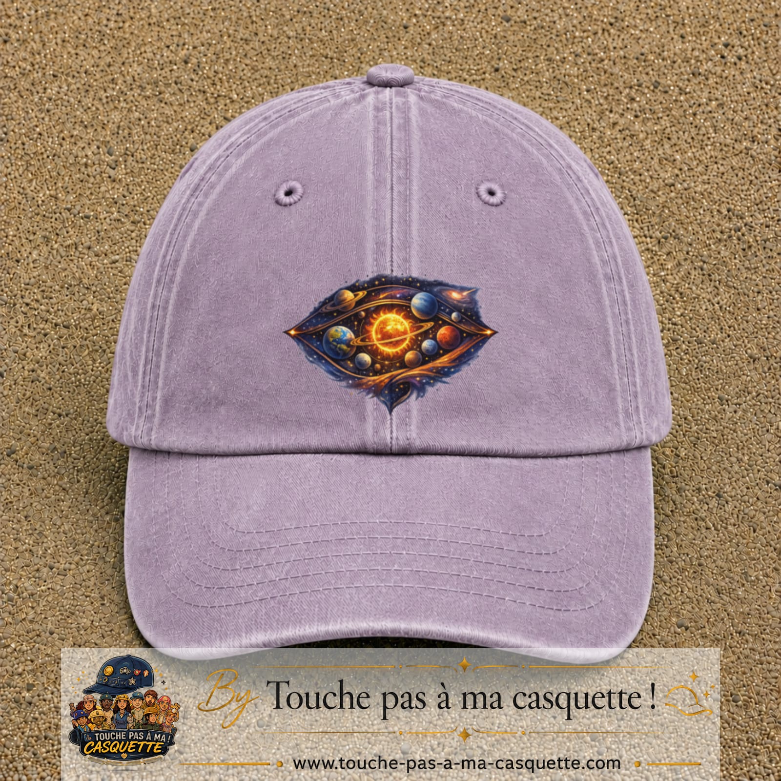 Casquette baseball Violet délavé 100% coton avec visuel Galaxie système solaire 7 cm - image produit principale