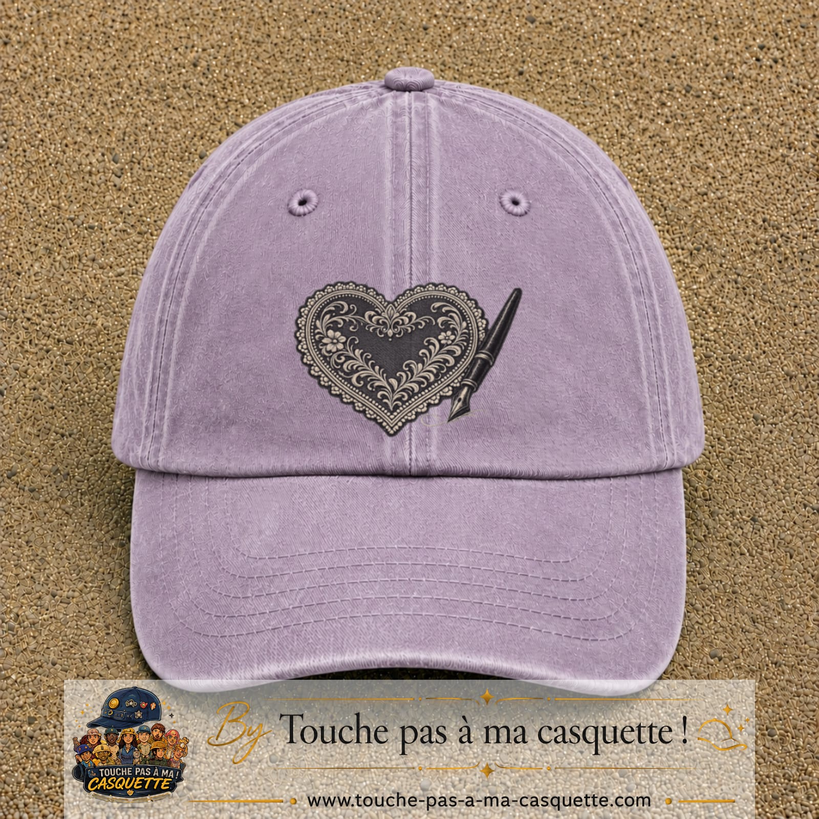 Casquette Violet délavé motif Cœur calligraphie 7 cm - vue principale