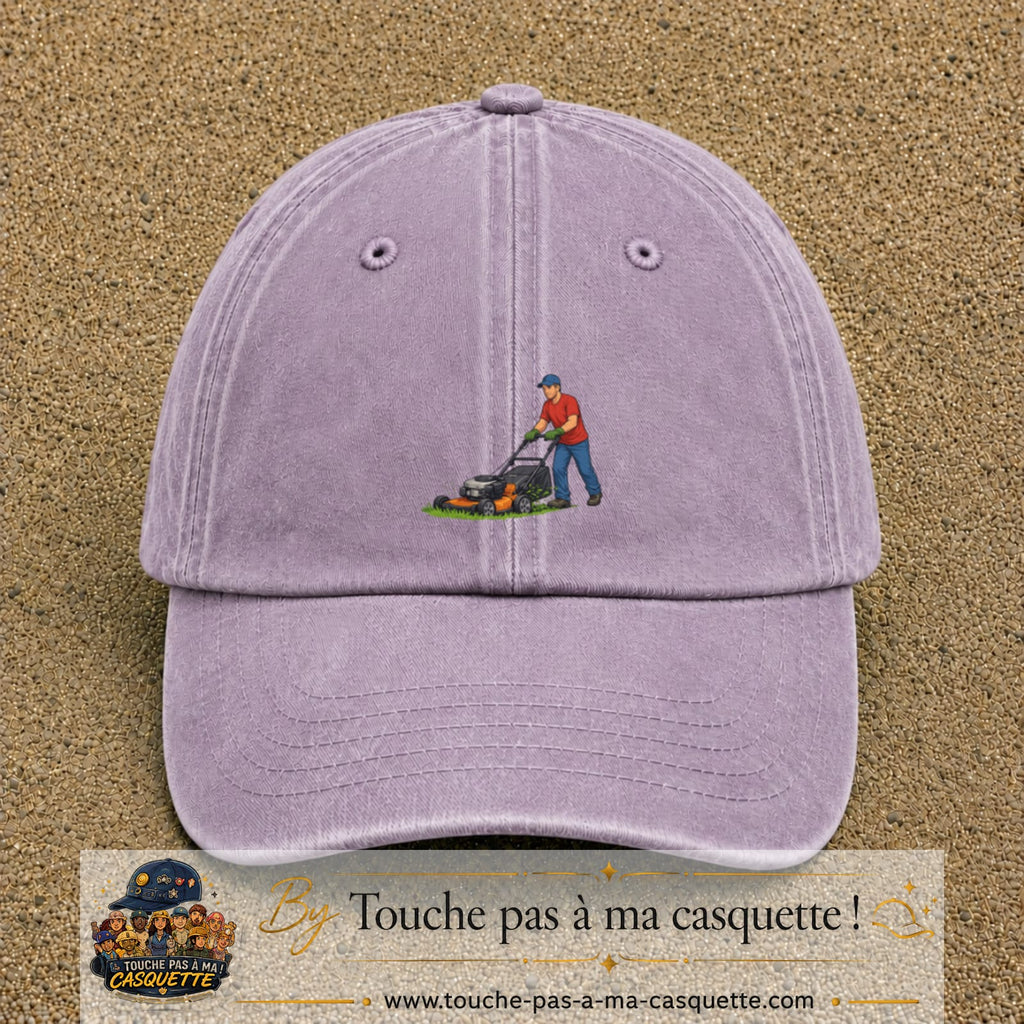 Casquette baseball Violet délavé 100% coton avec motif Jardinier avec tondeuse 5 cm - image principale