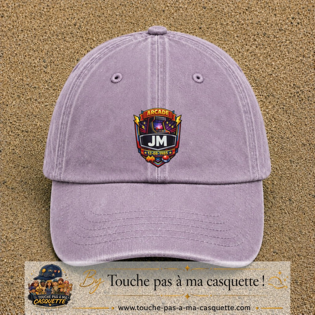 Casquette Violet délavé 100% coton avec motif Badge arcade JM rétro 7 cm - image principale