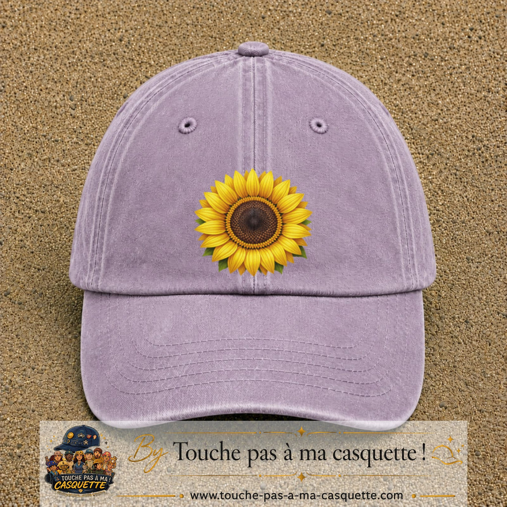 Image principale produit11grosVI - casquette Violet délavé avec visuel Tournesol 7 cm