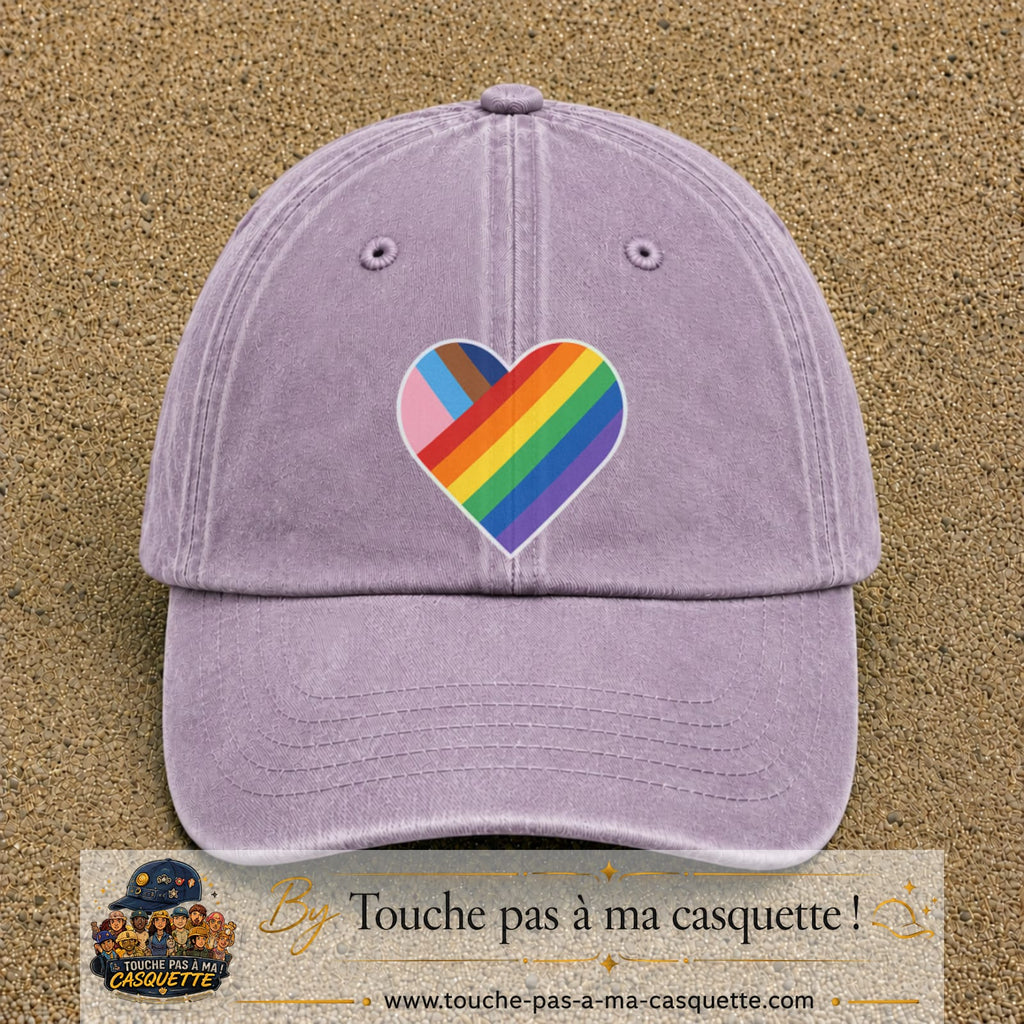 Image principale produit23grosVI - casquette Violet délavé avec visuel Cœur arc-en-ciel 7 cm