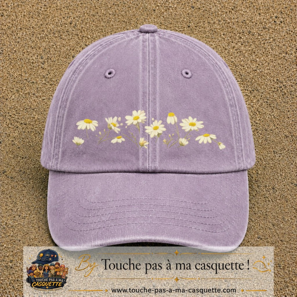 Image principale produit36grosVI - casquette Violet délavé avec visuel Guirlande de marguerites 7 cm
