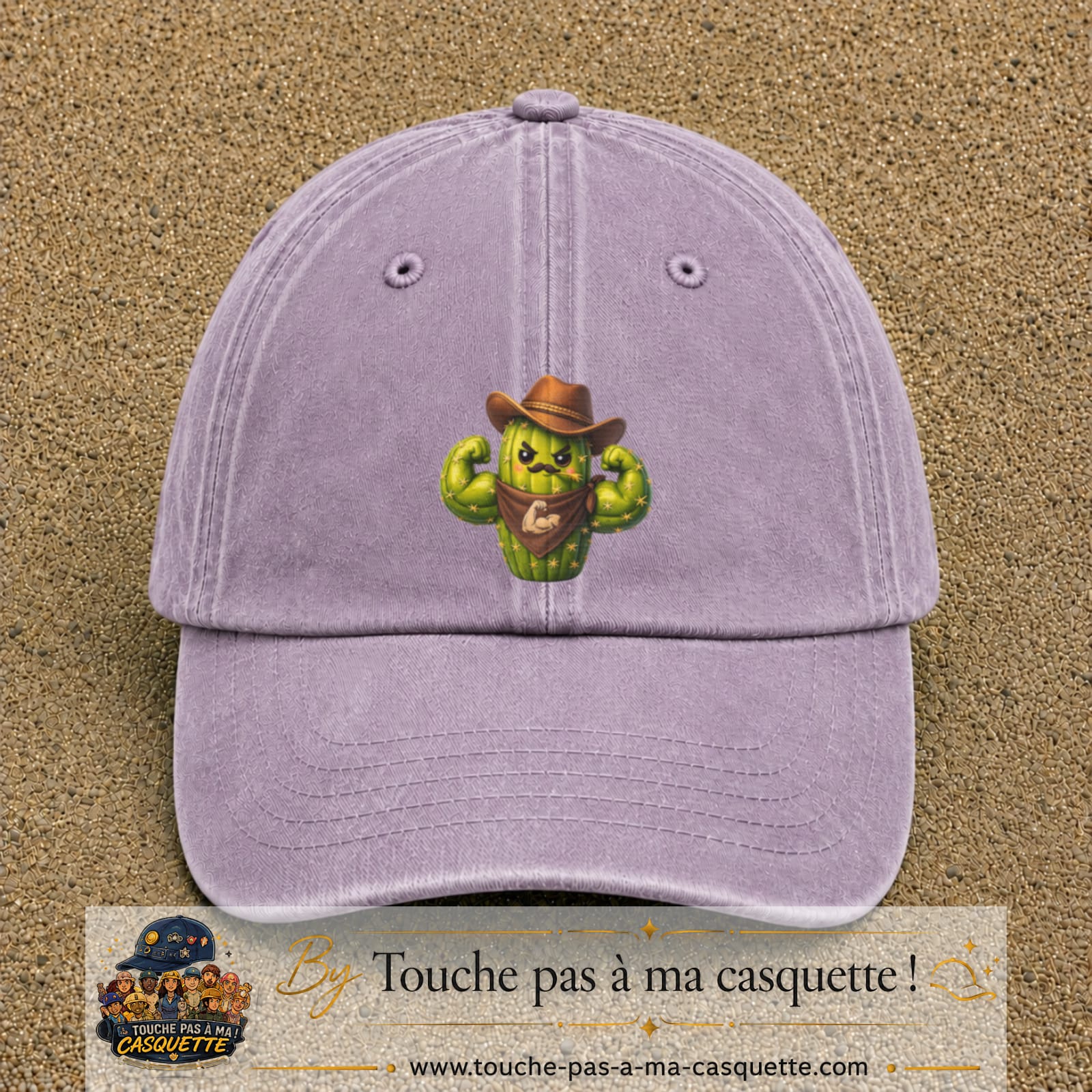 Image principale produit194grosVI - casquette Violet délavé avec visuel Cactus cowboy 7 cm