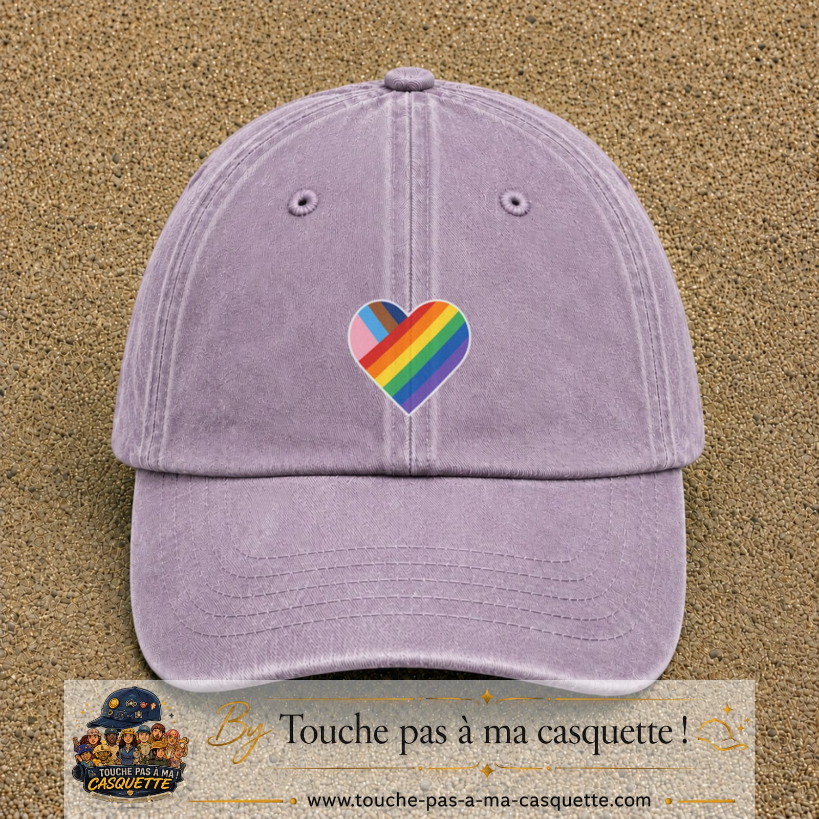 Image principale produit23moyenVI - casquette Violet délavé avec visuel Cœur arc-en-ciel 5 cm