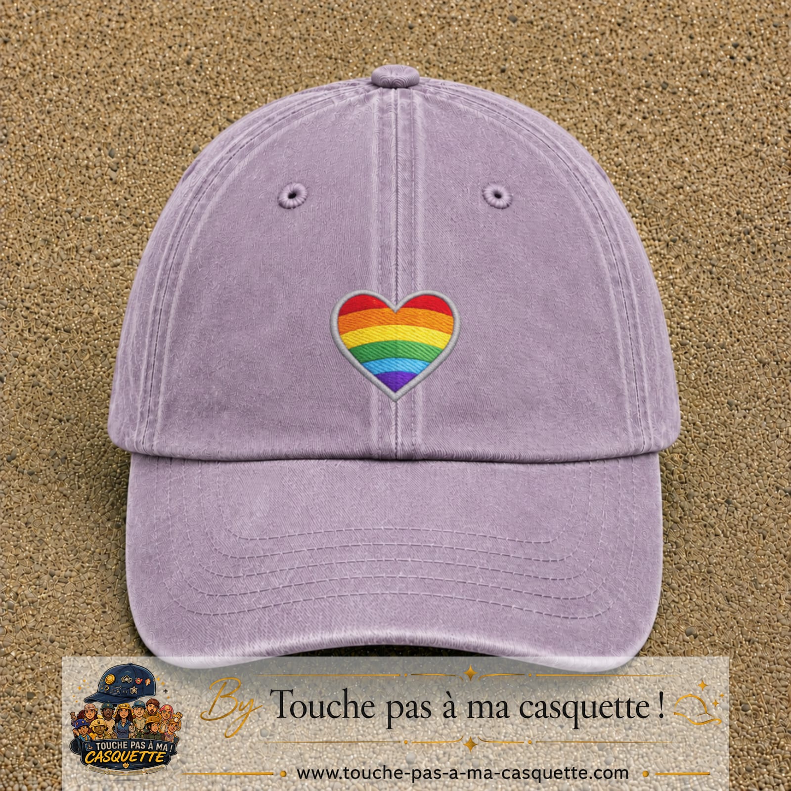 Image principale produit25moyenVI - casquette Violet délavé avec visuel Cœur arc-en-ciel écusson 5 cm