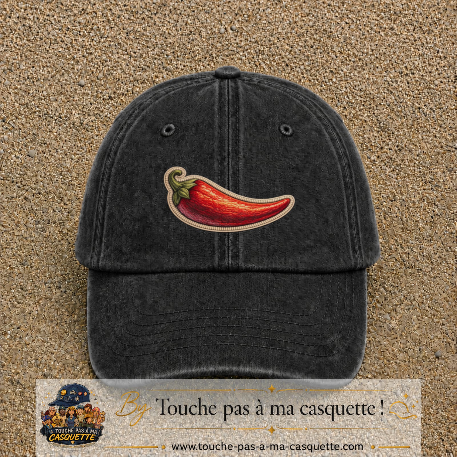 Image principale produit198moyenN - casquette Noir délavé avec visuel Piment 5 cm