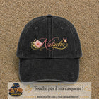 Casquette Noir délavé avec motif Prénom Natacha fleuri en 7 cm – vue principale