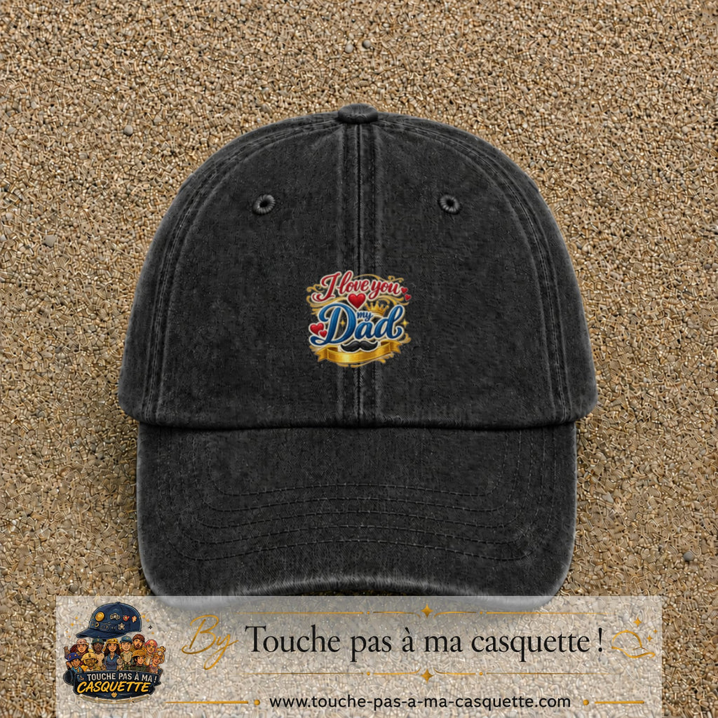 Casquette Noir délavé avec motif I Love You My Dad couronné en 5 cm – vue principale