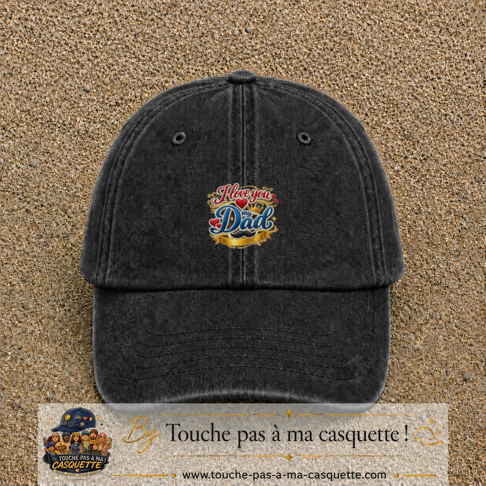 Casquette Noir délavé avec motif I Love You My Dad couronné en 5 cm – vue principale