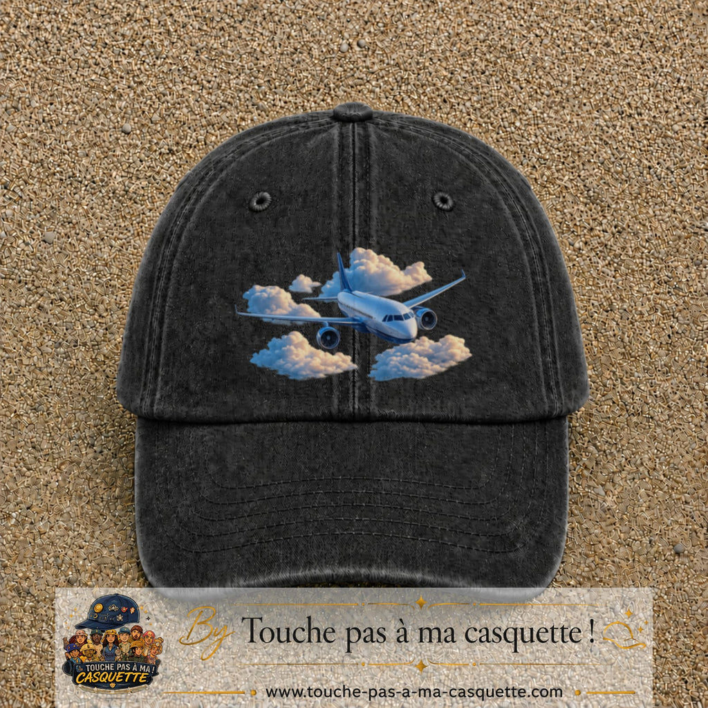 Image principale casquette Noir délavé avec motif Avion dans les nuages 7 cm
