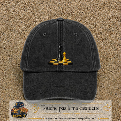 Image principale casquette Noir délavé avec motif Échecs classiques 7 cm